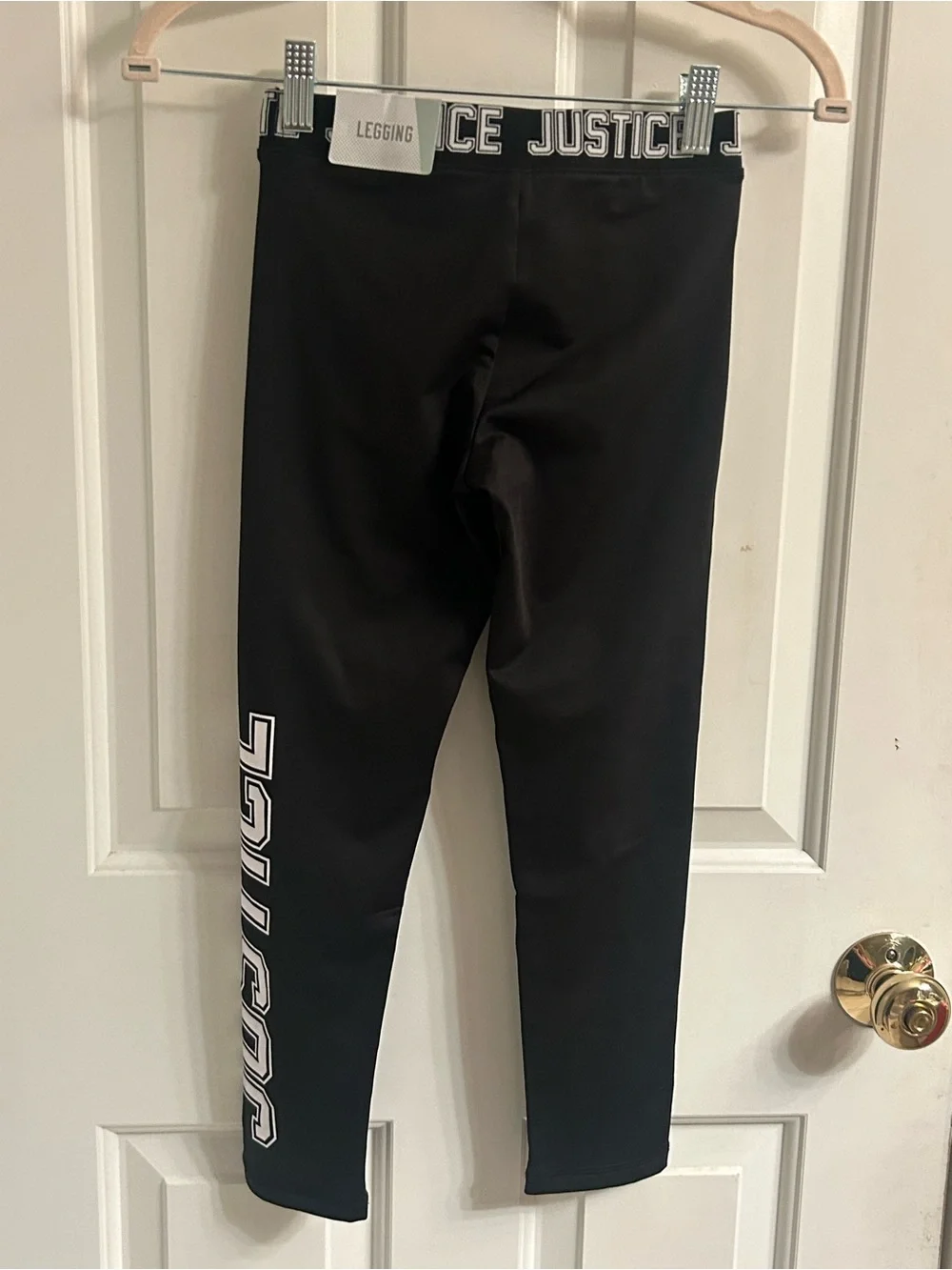 Girls Justice Black Leggings with White Logo Trim